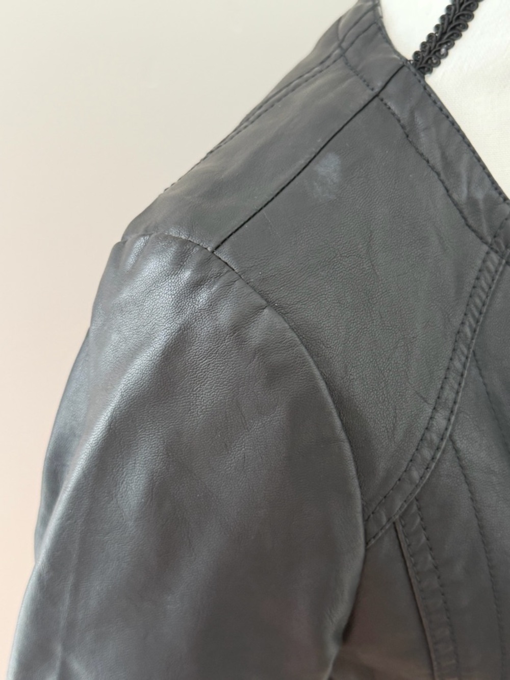 Women's Black Faux Leather Asymmetric Zip Jacket with Gold Hardware - Picture 5 of 12